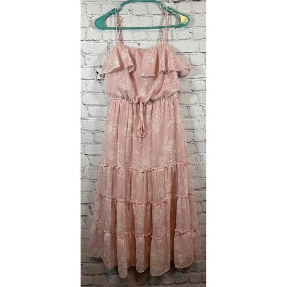 Mi Ami Pink Floral Ruffle Maxi Dress Sleeveless Summer Beach Size S - Picture 1 of 3